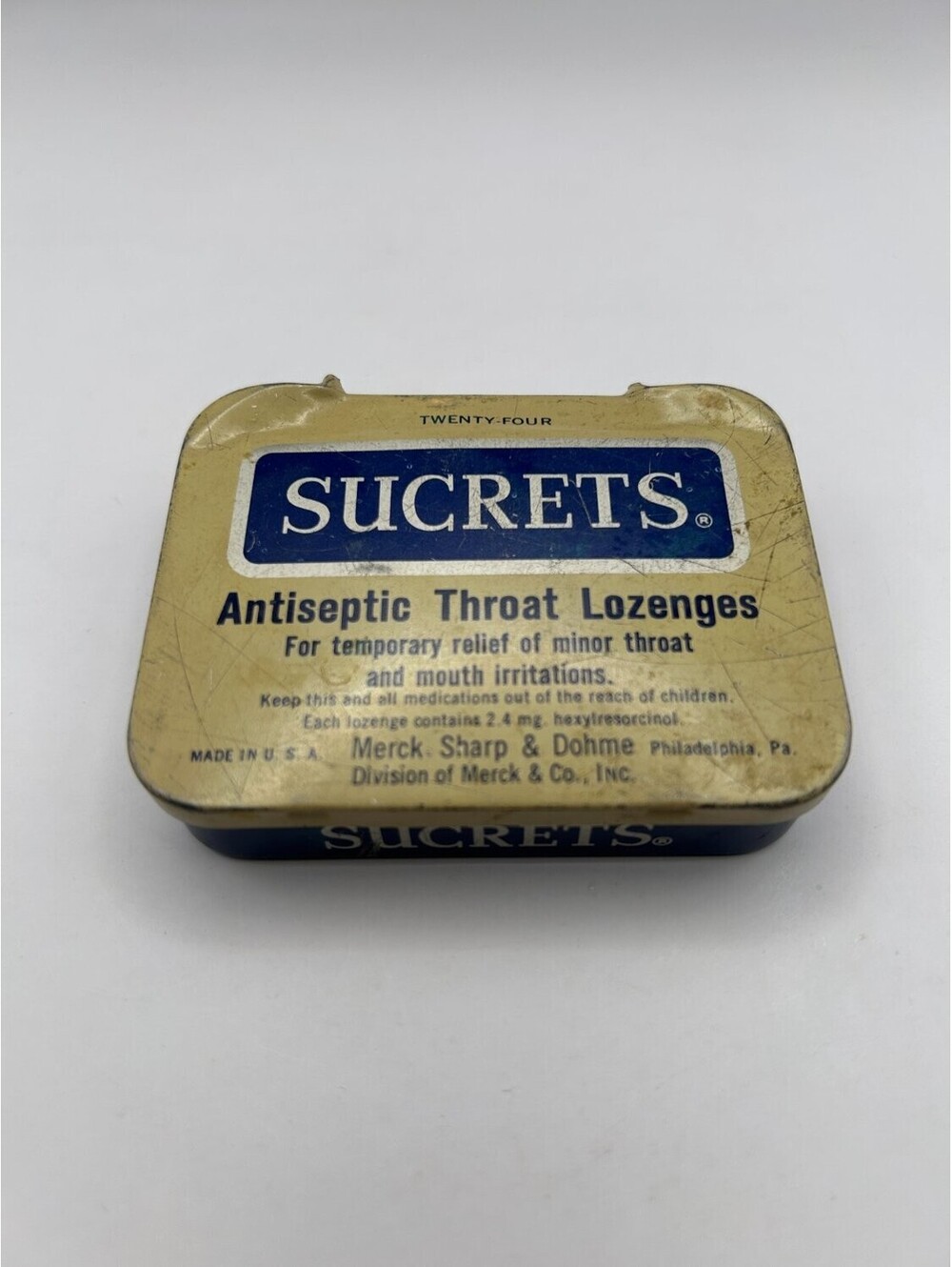 Sucrets Antiseptic Throat Lozenges Tin Vintage Advertising Lozenge Blue
